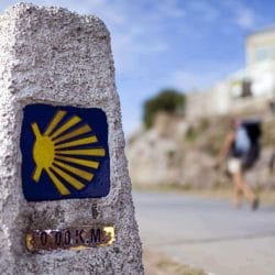 Trail marker on a pilgrimage on the Camino de Santiago with Wonder Voyage.