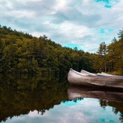 Canoes on a lake in North Carolina