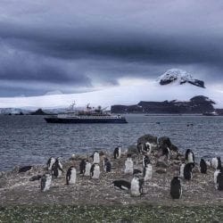 Cruise ship in Antarctica. Cruise ship in Antarctica.