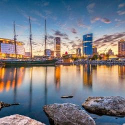 Milwaukee Wisconsin on Lake Michigan at twilight Milwaukee Wisconsin on Lake Michigan at twilight