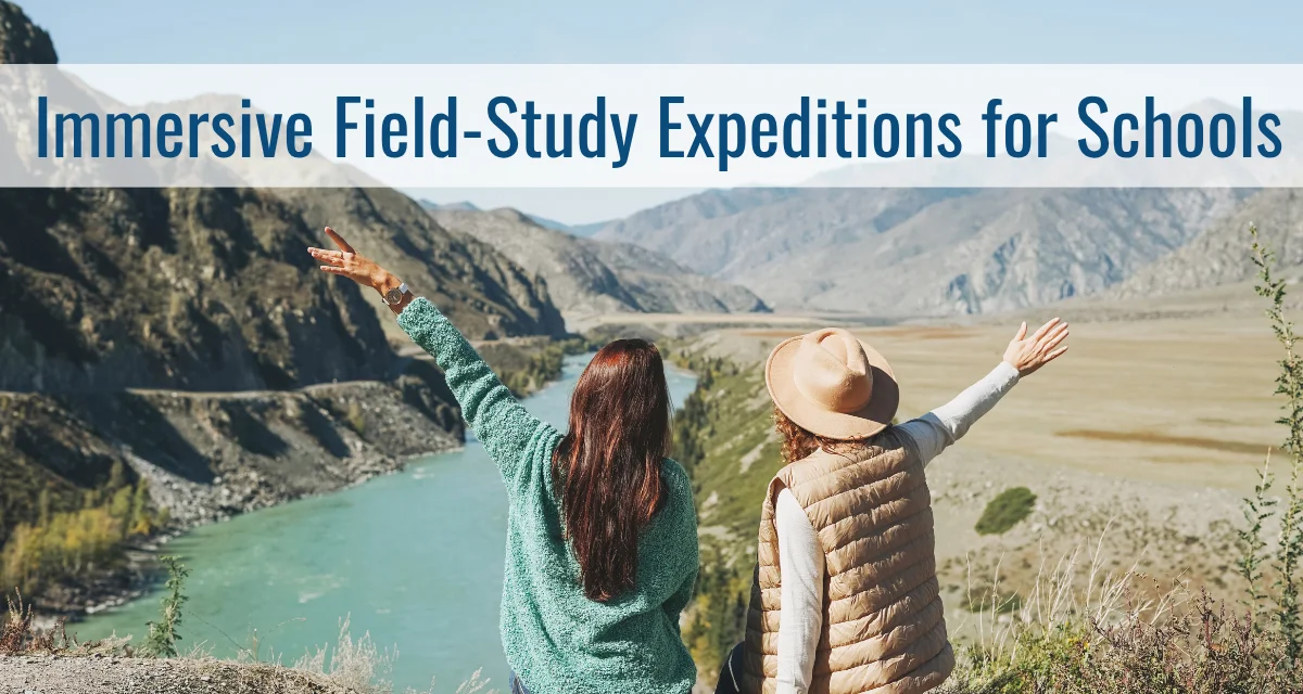 Wonder Voyage blog cover featuring two women on a mountain for post about Immersive Field‑Study Expeditions for Schools