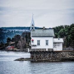 Church on the water in Norway.